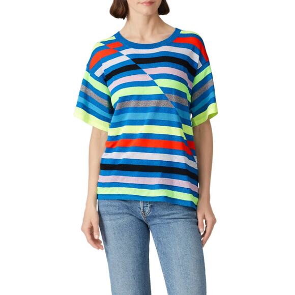 Replica Los Angeles Tops - Replica Los Angeles Multicolored Striped Boyfriend Crew Neck Top  Size Medium